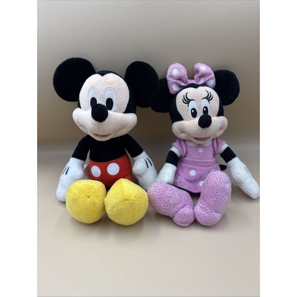DISNEY MICKEY & MINNIE MOUSE PLUSH STUFFED ANIMALS SET OF 2 11" & 12"